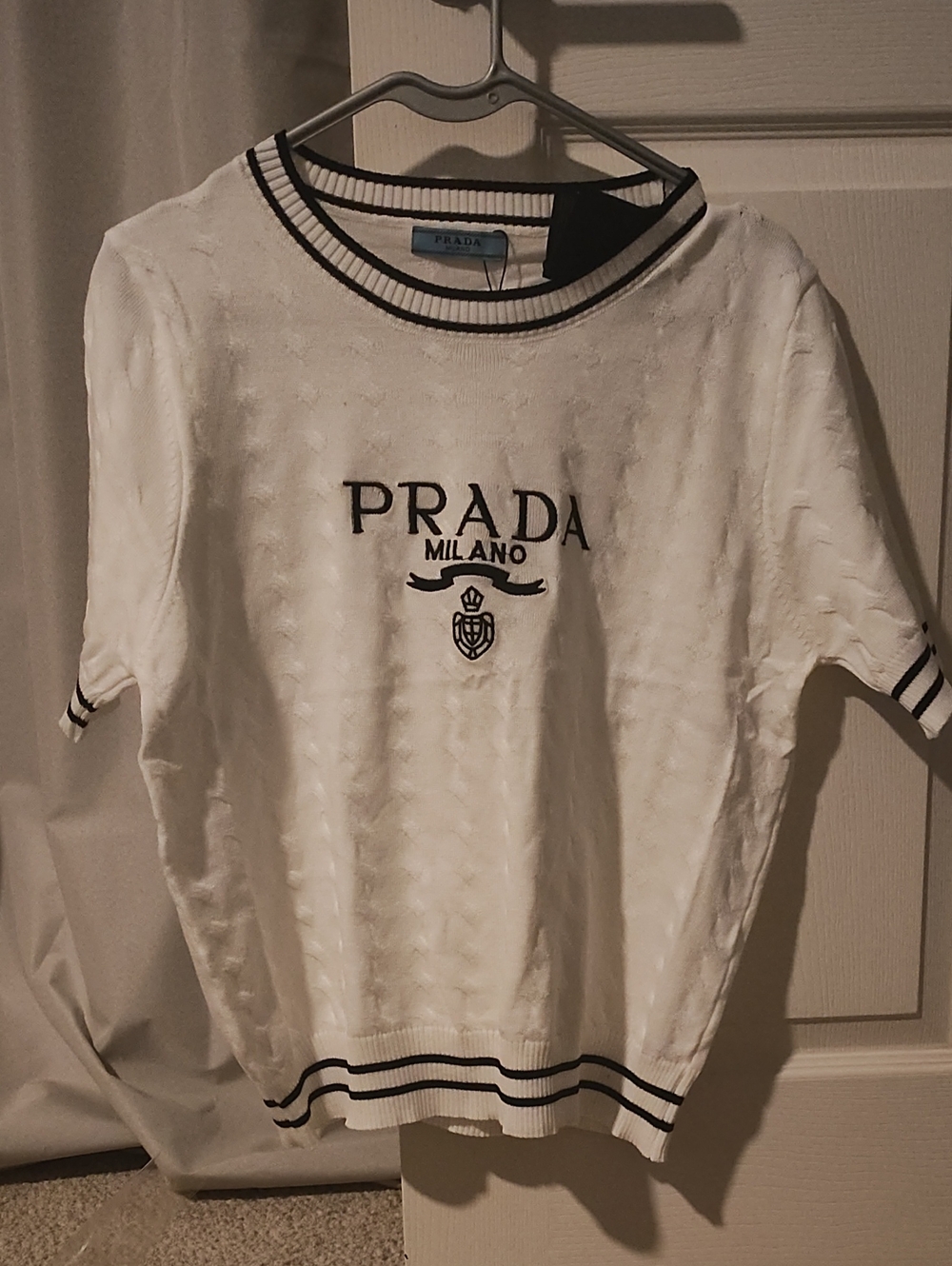 PRADA Milano White Short-Sleeve Knit Sweater